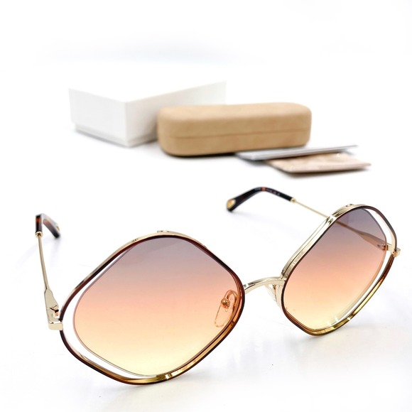 Chloe Poppy Sunglasses CE159s Gold Metal Frame Gradient Lens Diamond - Picture 1 of 16